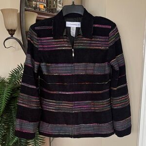 Vintage Sag Harbor Full Zip Multicolored Metallic Striped Suit Jacket Blazer